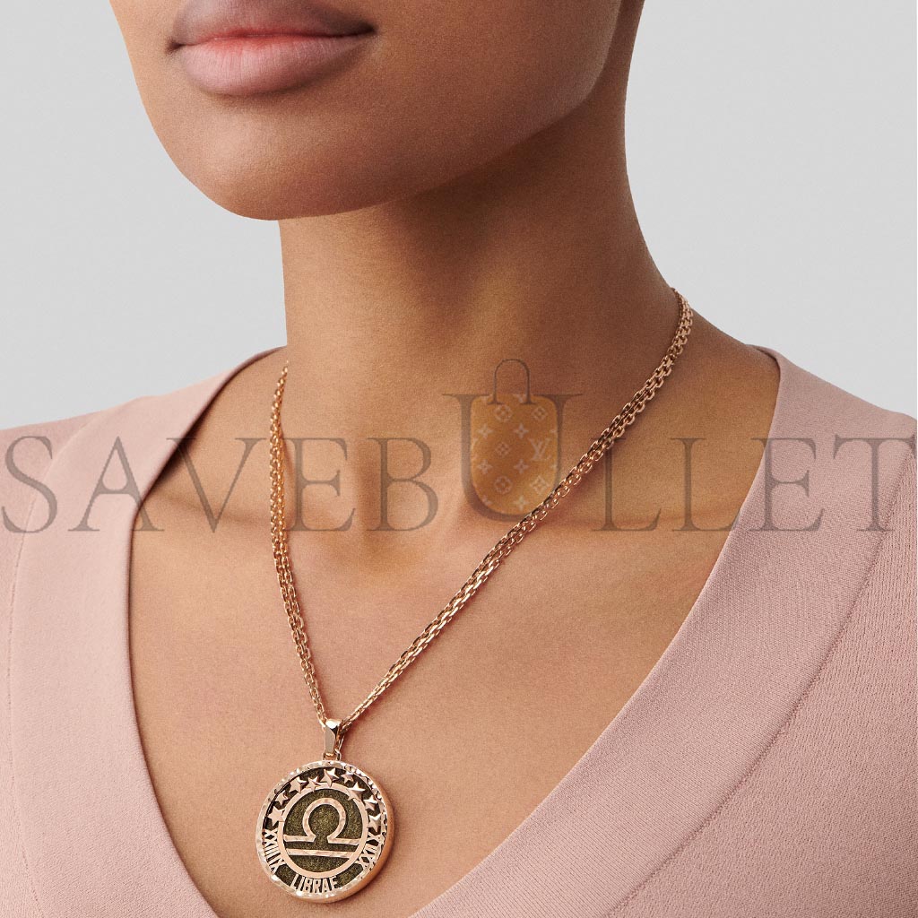 V*N CL*F arpels zodiaque long necklace librae (libra) - rose gold, obsidian  vcarp9re00
